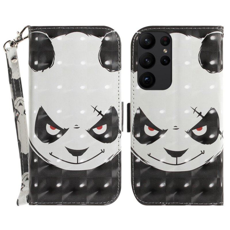 Etui Folio do Samsung Galaxy S23 Ultra 5G z Łańcuch Wściekła Panda Ze Smyczą