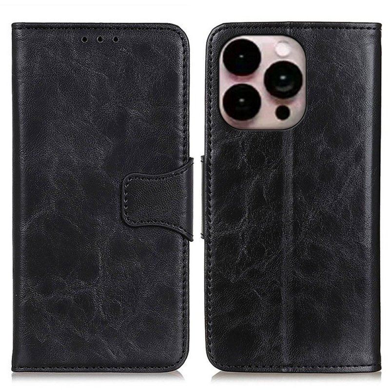 Etui Folio do iPhone 14 Pro Max Dwustronne Zapięcie Ze Skóry Dwoinowej