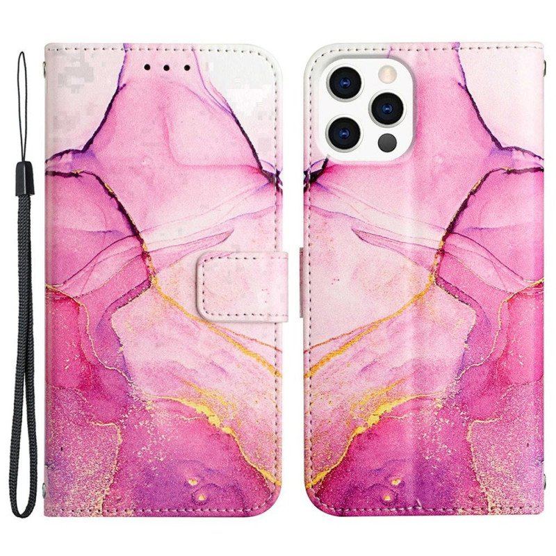 Etui Folio do iPhone 14 Pro Max z Łańcuch Pasek Marmuru