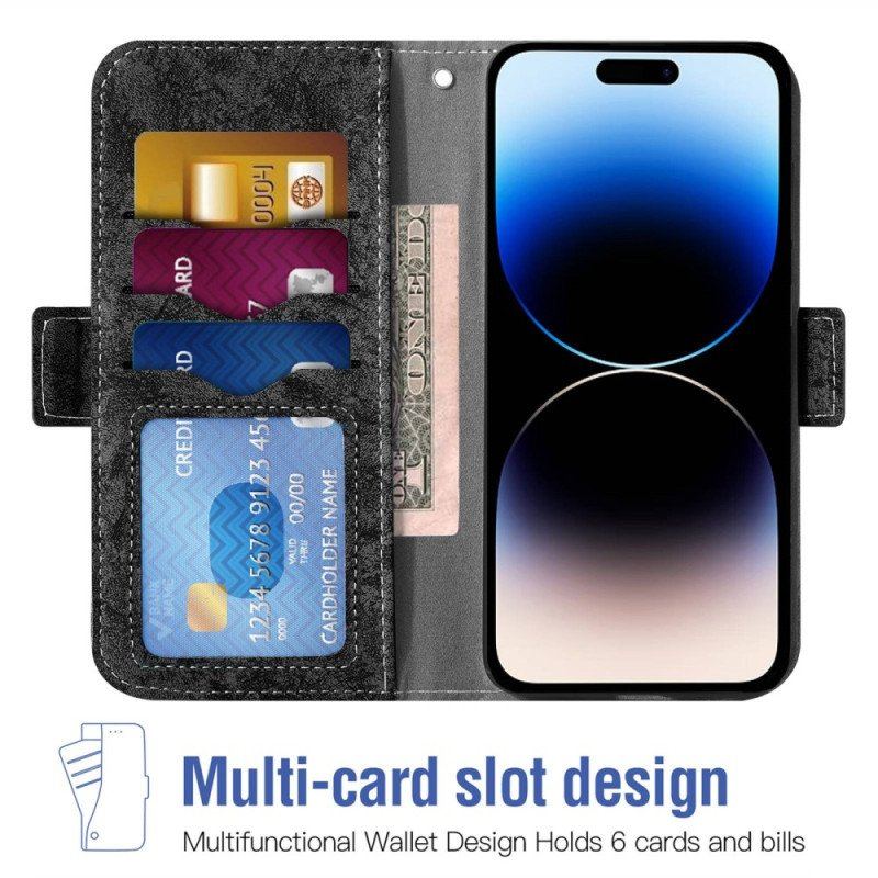 Etui Folio do iPhone 14 Pro Max z Łańcuch Uchwyt Na Kartę Z Przodu