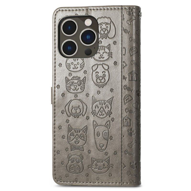 Etui Folio do iPhone 15 Pro Animowane Zwierzęta