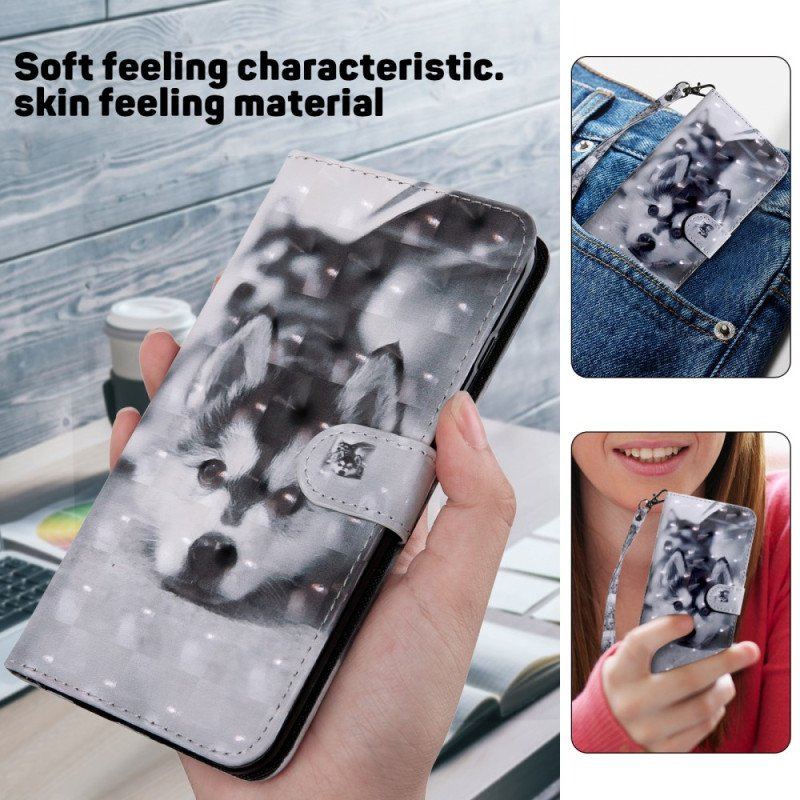 Etui Folio do iPhone 15 Pro z Łańcuch Pasek Dla Szczeniaka