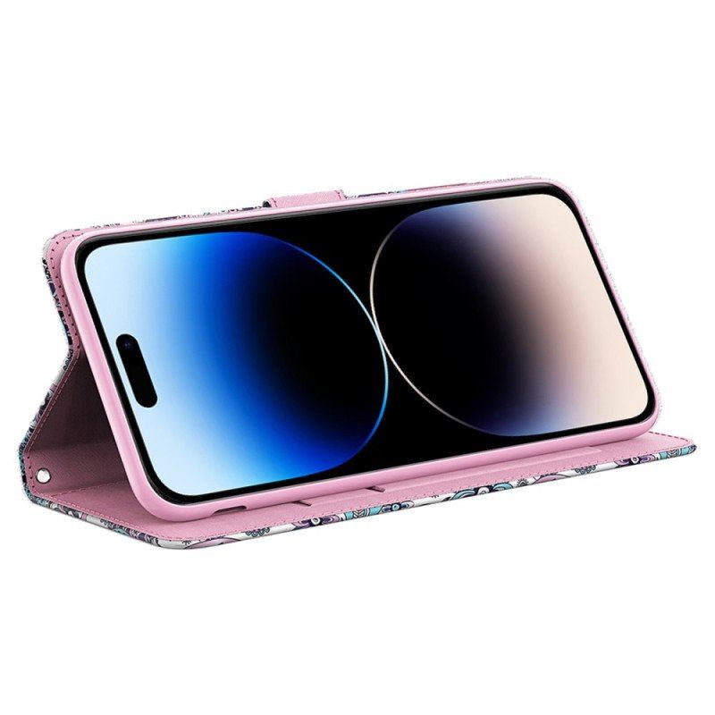 Etui Folio do iPhone 15 Pro z Łańcuch Pod Czerwonym Drzewem 3d Z Paskiem