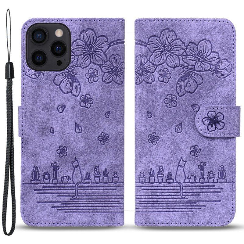 Etui Folio do iPhone 15 Pro z Łańcuch Stringi Cat Daydream