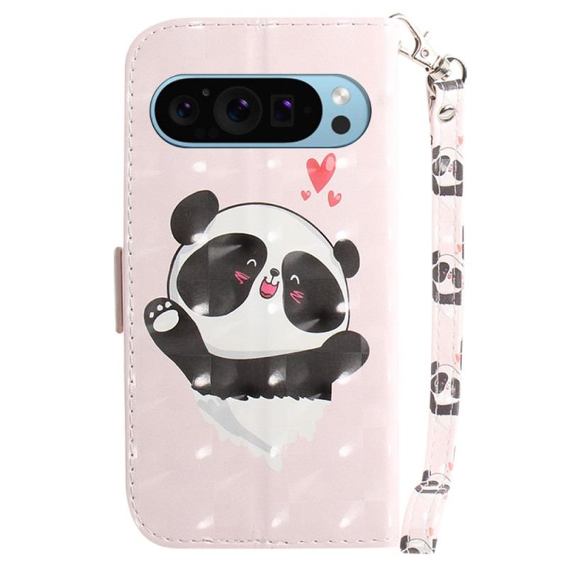 Skórzany Futerał Google Pixel 9 Pro Etui Na Telefon Panda Love Z Paskiem