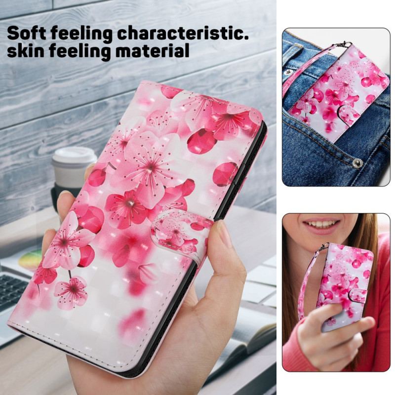 Etui Folio Xiaomi Redmi Note 13 Pro Plus 5g CZerwone Kwiaty Z Paskiem Etui Ochronne