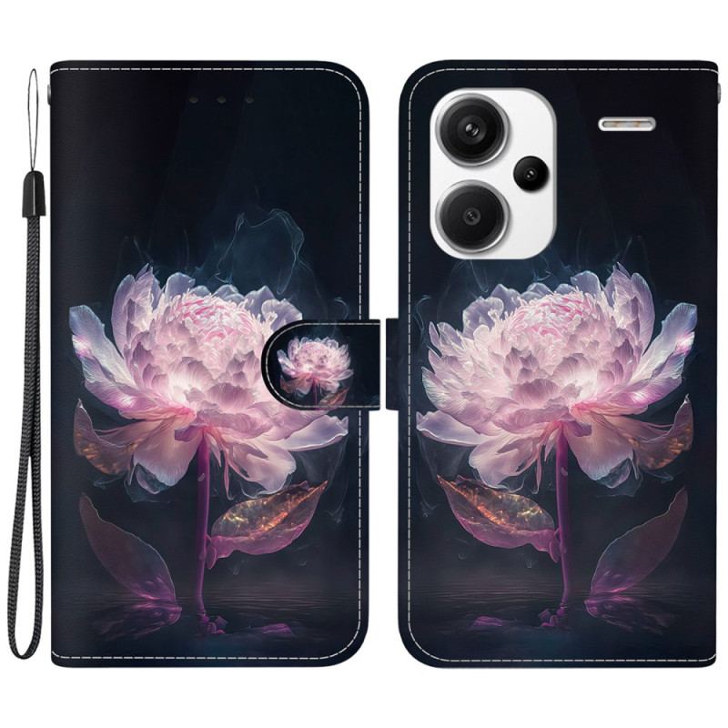 Etui Folio Xiaomi Redmi Note 13 Pro Plus 5g Fioletowa Piwonia Z Paskiem Etui Ochronne