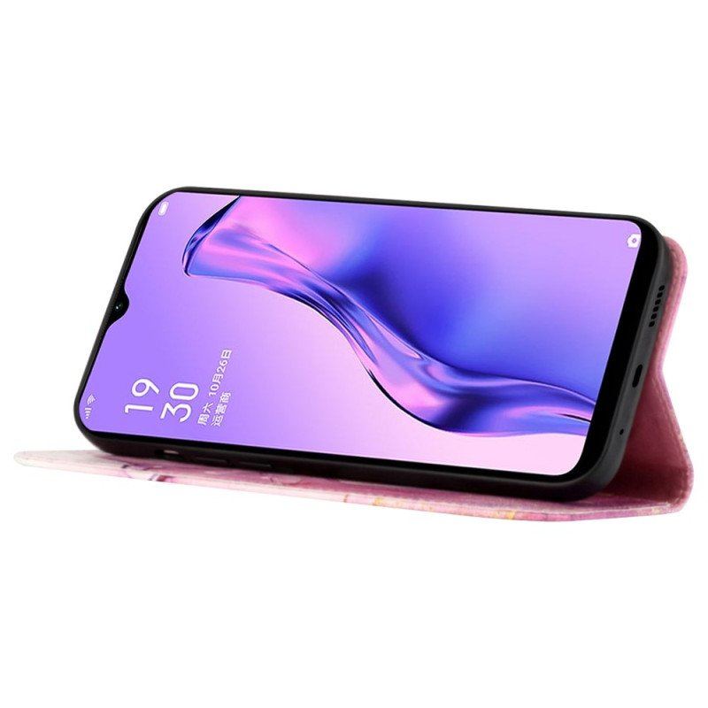 Etui Folio do Oppo Reno 8 Pro z Łańcuch Pasek Marmuru