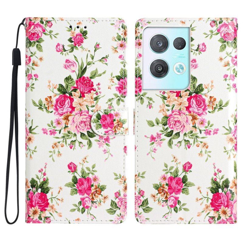 Etui Na Telefon Pokrowce do Oppo Reno 8 Pro z Łańcuch Pasek Liberty Flowers