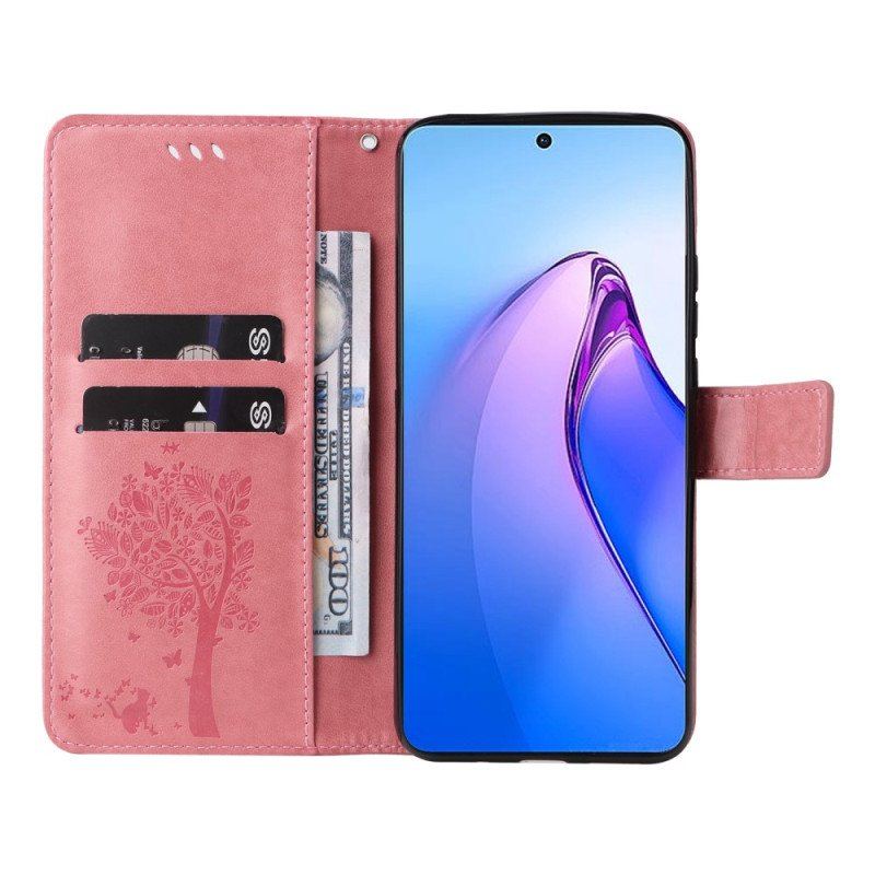 Obudowa Etui Na Telefon do Oppo Reno 8 Pro z Łańcuch Drzewo I Pasiasty Kot