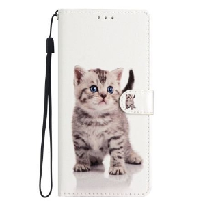 Etui Folio Do Oppo A98 5g Słodki Kot Z Paskiem