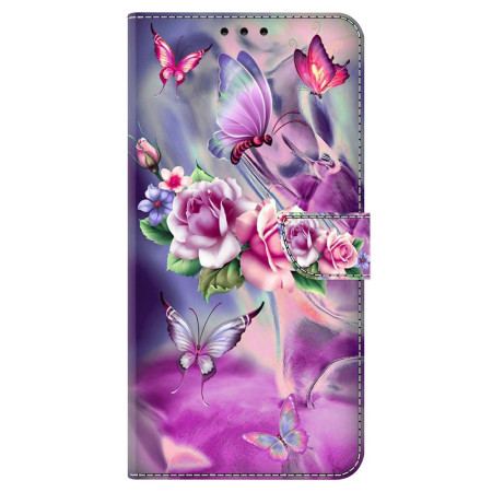 Etui Folio Oppo A98 5g Motyle I Fioletowe Kwiaty Etui Ochronne