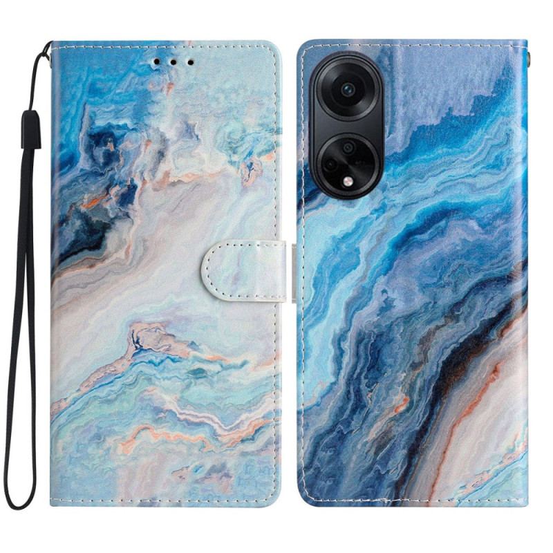 Etui Folio Oppo A98 5g Niebieski Marmur Z Paskiem