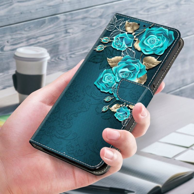 Skórzany Futerał Oppo A98 5g Etui Na Telefon Niebieskie Róże