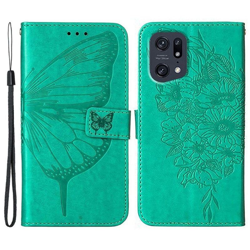 Obudowa Etui Na Telefon do Oppo Find X5 Pro Butterfly Flower Posiadacz Karty