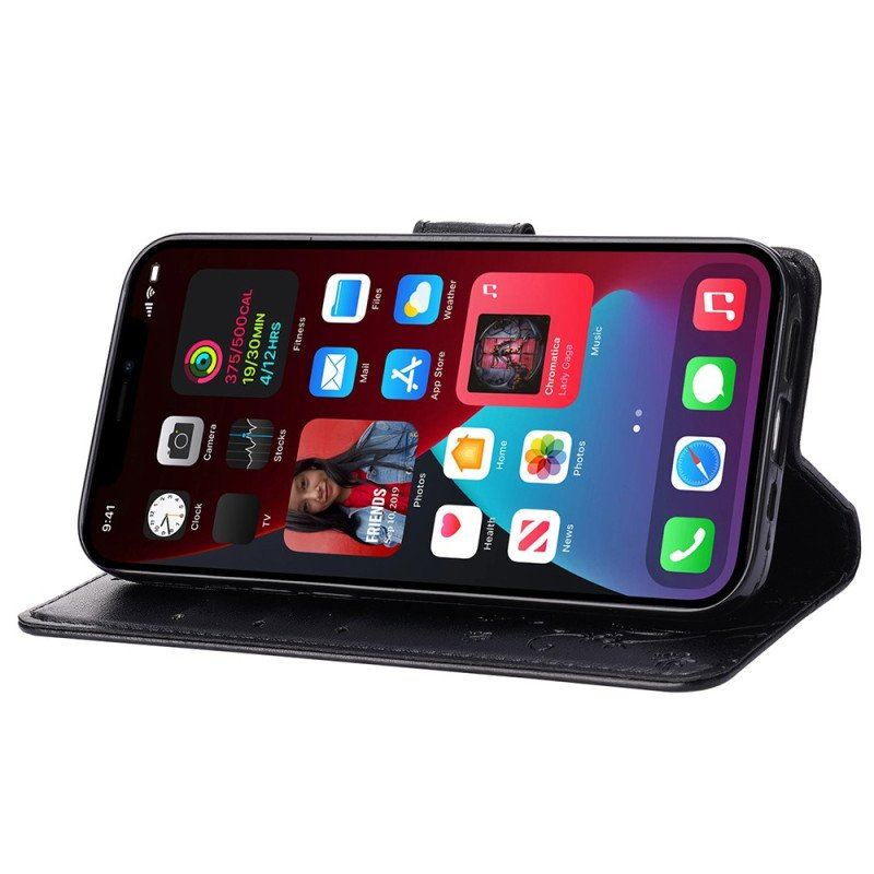 Etui Folio do iPhone 15 Kwiaty Ze Smyczą