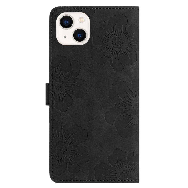 Etui Folio do iPhone 15 Nadruk Kwiatowy