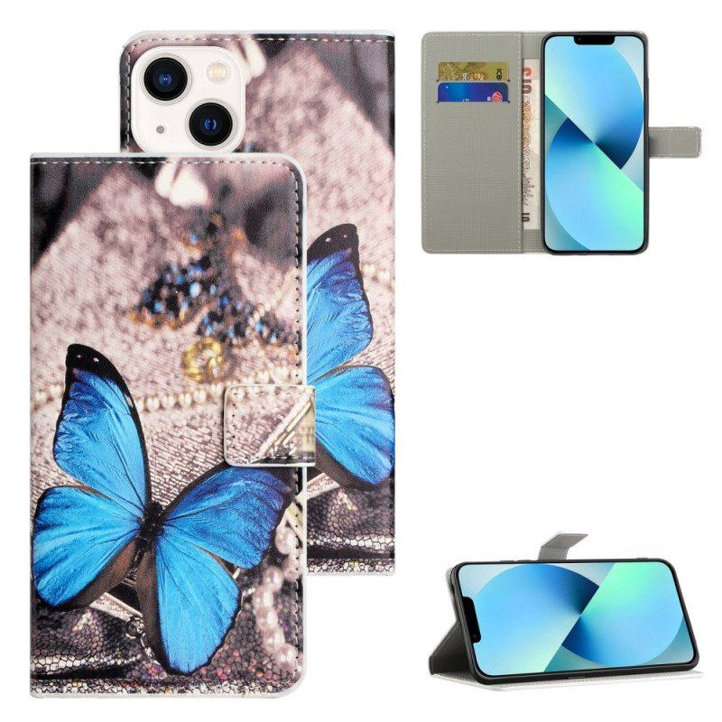 Etui Folio do iPhone 15 Niebieski Motyl