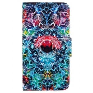 Etui Folio do iPhone 15 z Łańcuch Kolorowa Mandala Z Paskiem