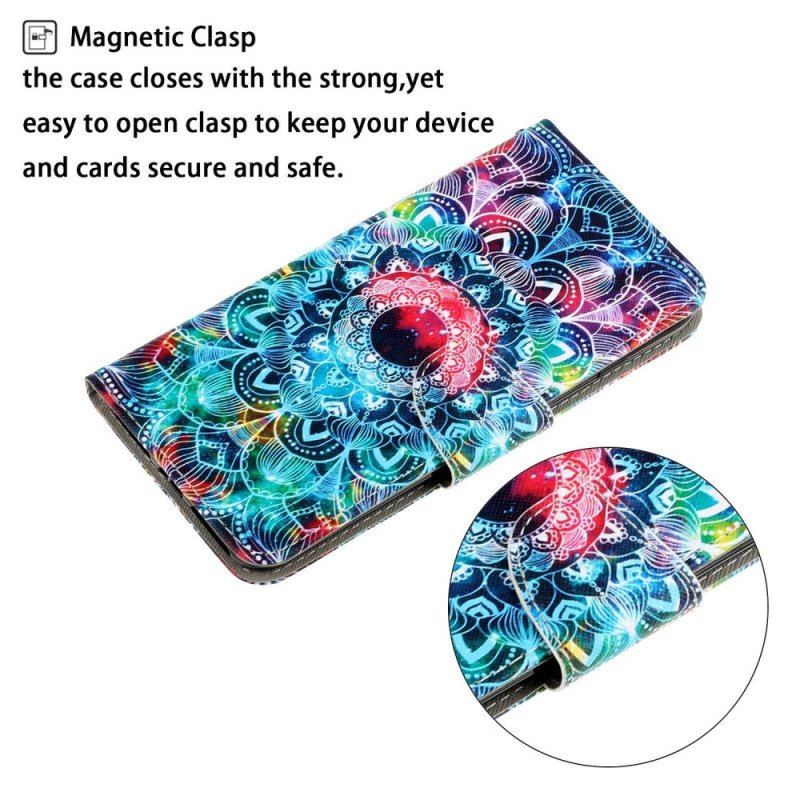 Etui Folio do iPhone 15 z Łańcuch Kolorowa Mandala Z Paskiem