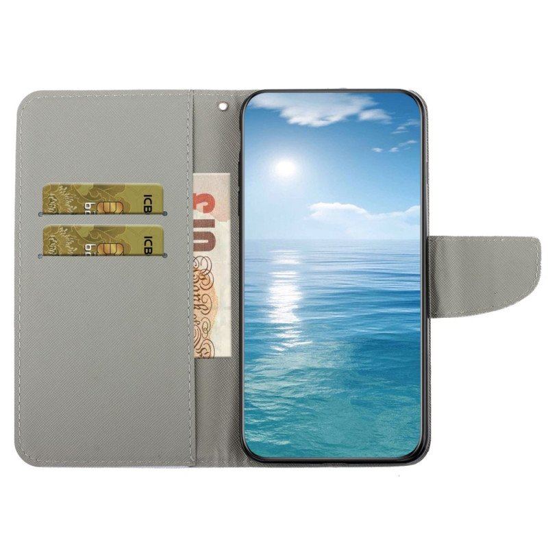 Etui Folio do iPhone 15 z Łańcuch Ładny Marynarski Top Z Paskiem