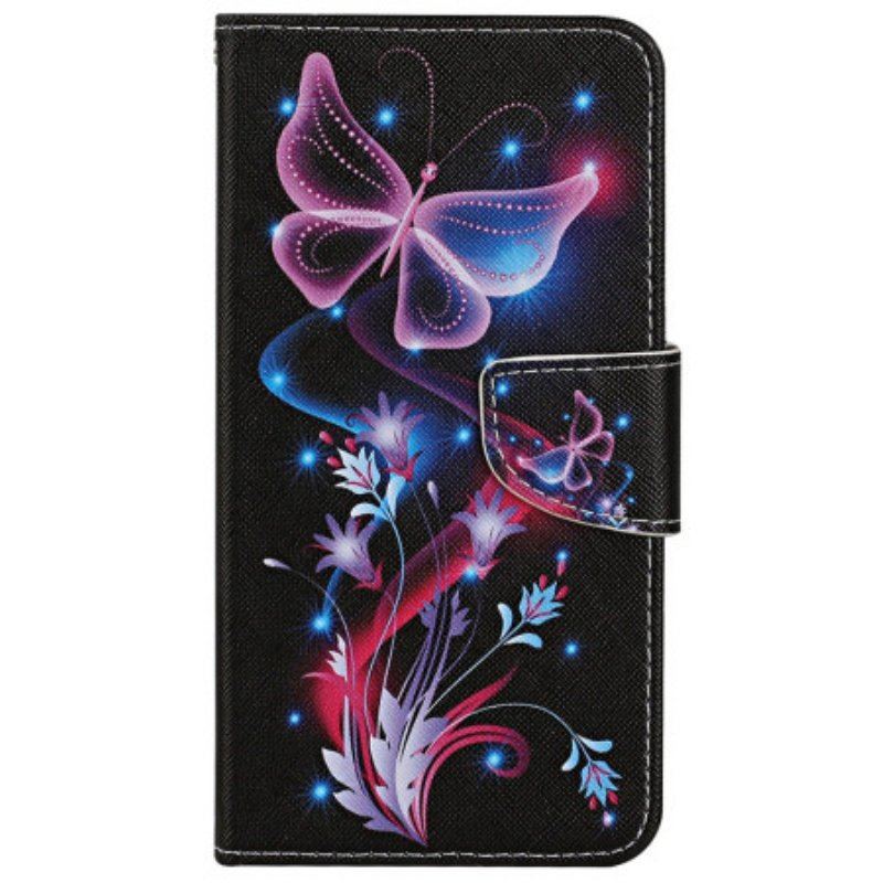 Etui Folio do iPhone 15 z Łańcuch Lot Ćm Na Smyczy