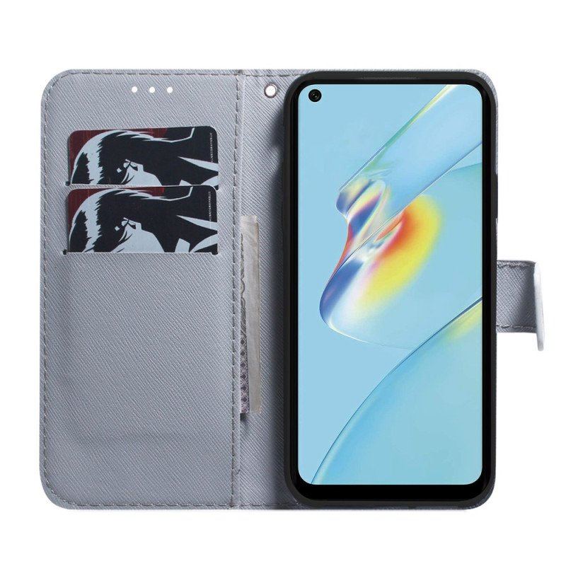 Etui Folio do Oppo Reno 8 z Łańcuch Malowanie Sów W Paski