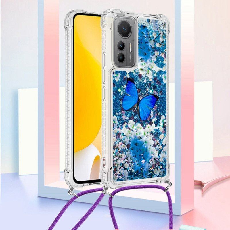 Etui do Xiaomi 12 Lite ze Sznurkiem Sznurek Cekiny Motyle