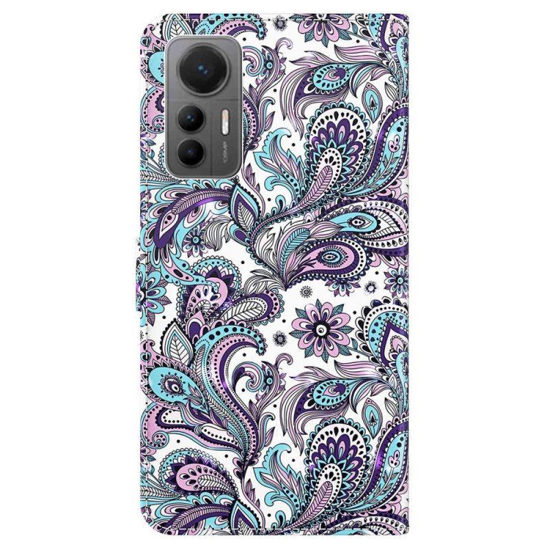 Etui Folio do Xiaomi 12 Lite z Łańcuch Pasiasty Wzór Paisley