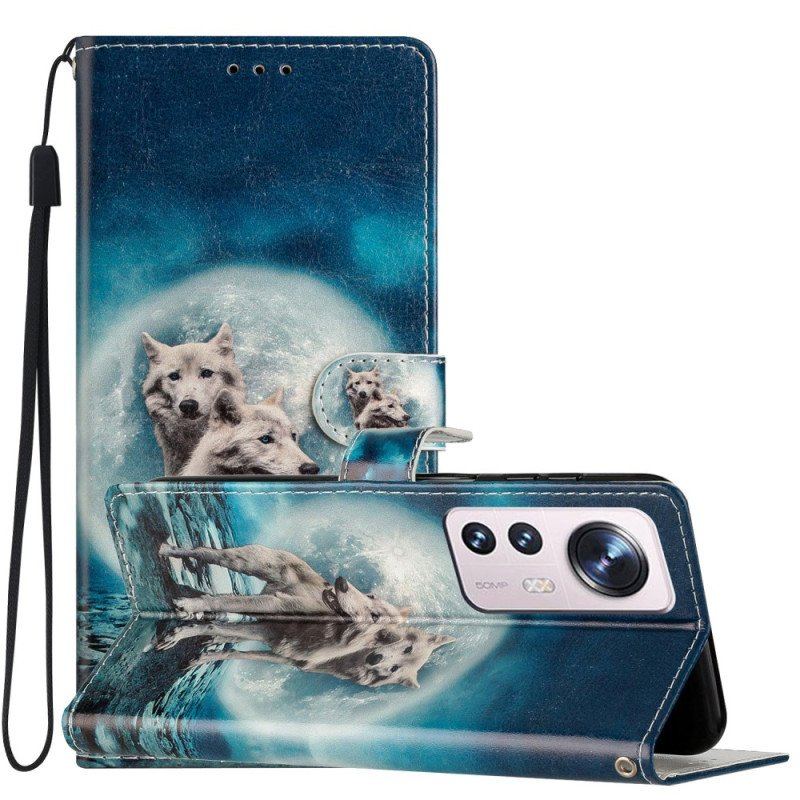 Etui Folio do Xiaomi 12 Lite z Łańcuch Smycz Wilk