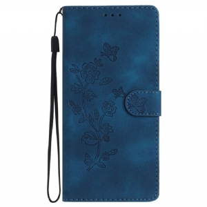 Etui Folio Do iPhone 16 Drukowane Kwiaty Z Paskiem