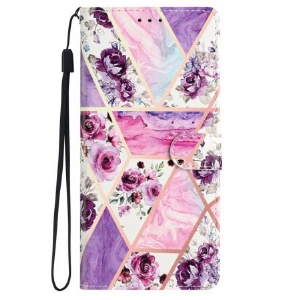 Etui Folio Do iPhone 16 Fioletowe Kwiaty Z Paskiem