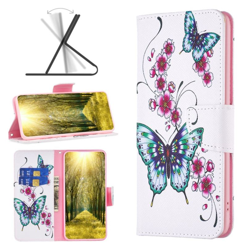 Etui Folio Do iPhone 16 Motyle Na Białym Tle