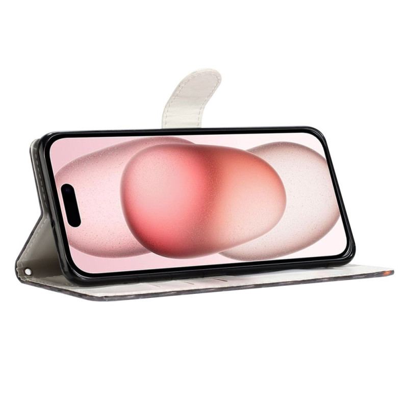 Etui Folio Do iPhone 16 Różowy Nadruk W Panterkę Z Paskiem