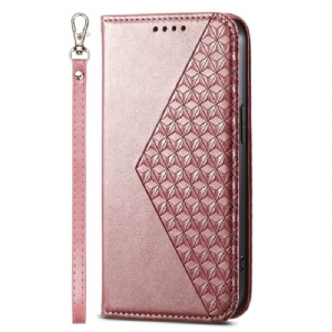 Etui Folio iPhone 16 Diamentowy Wzór Z Paskiem Etui Ochronne