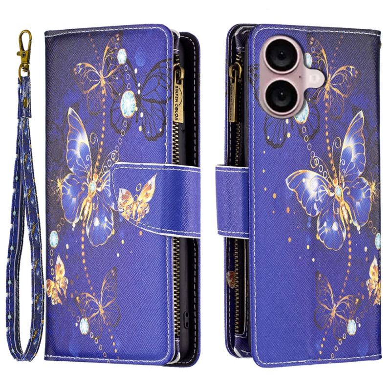 Etui Folio iPhone 16 Fioletowy Portfel Z Motylami