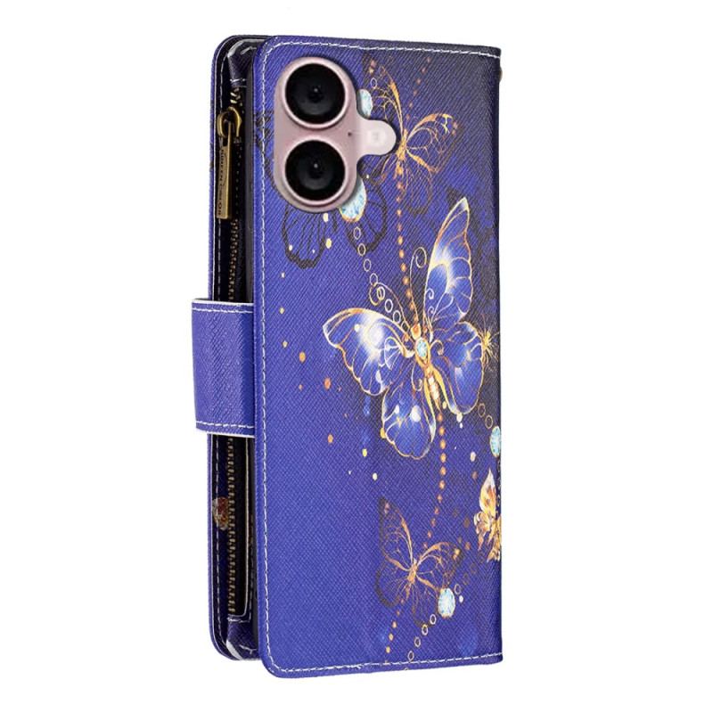 Etui Folio iPhone 16 Fioletowy Portfel Z Motylami