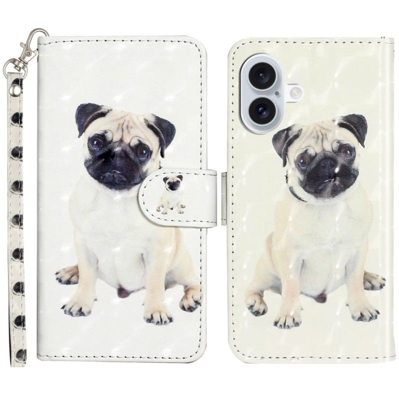 Etui Folio iPhone 16 Mops Przywiązany