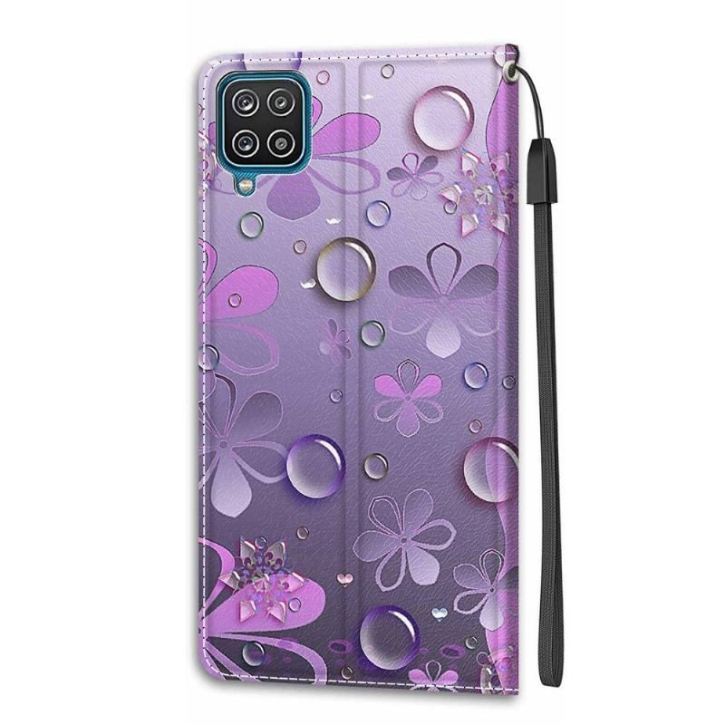 Etui Folio do Samsung Galaxy A12 Fioletowe Kwiaty Ilustracja