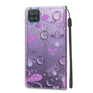 Etui Folio do Samsung Galaxy A12 Fioletowe Kwiaty Ilustracja