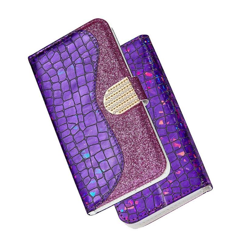 Etui Folio do Samsung Galaxy A12 Luksusowe Croco Cekiny