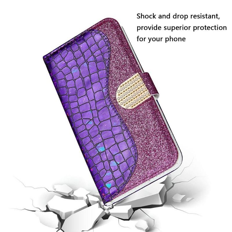 Etui Folio do Samsung Galaxy A12 Luksusowe Croco Cekiny