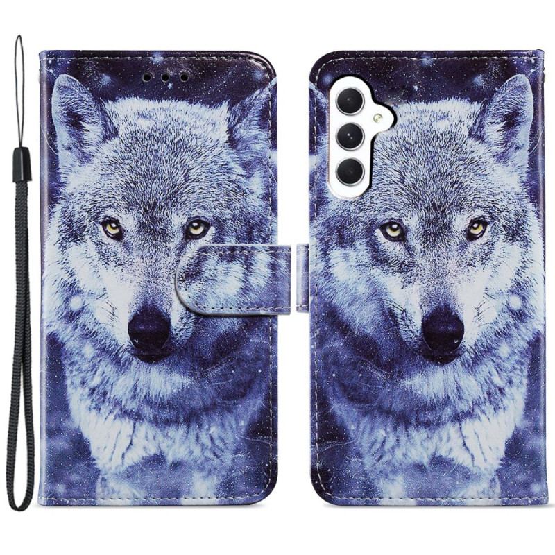 Etui Folio Do Samsung Galaxy A55 5g Biały Wilk Z Paskiem