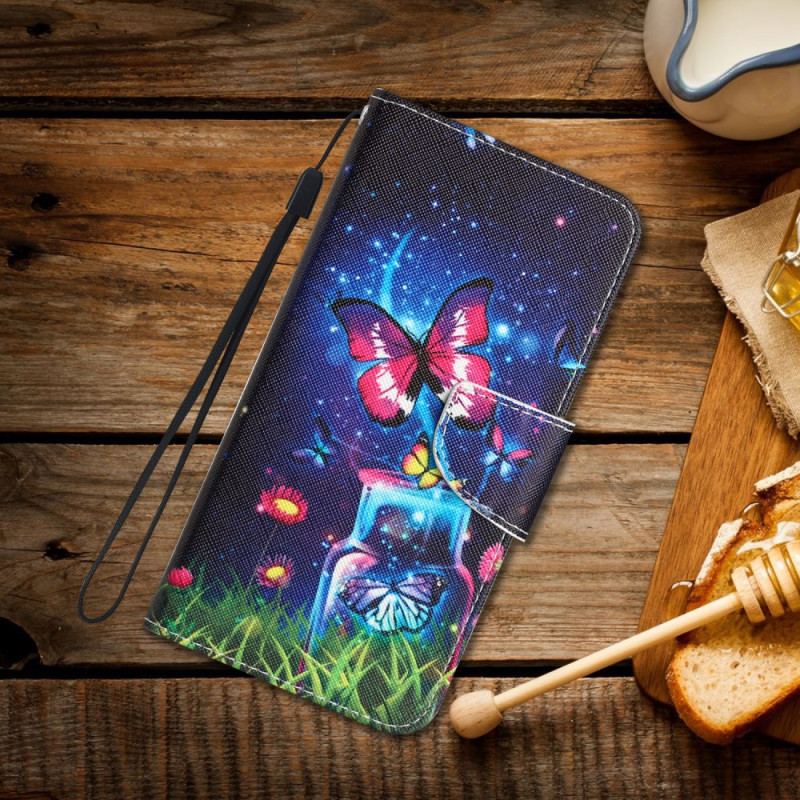 Etui Folio Samsung Galaxy A55 5g Butelka I Motyle Z Paskiem Etui Ochronne