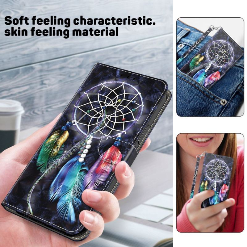 Etui Folio Samsung Galaxy A55 5g Łapacz Snów Na CZarnym Tle Z Paskiem