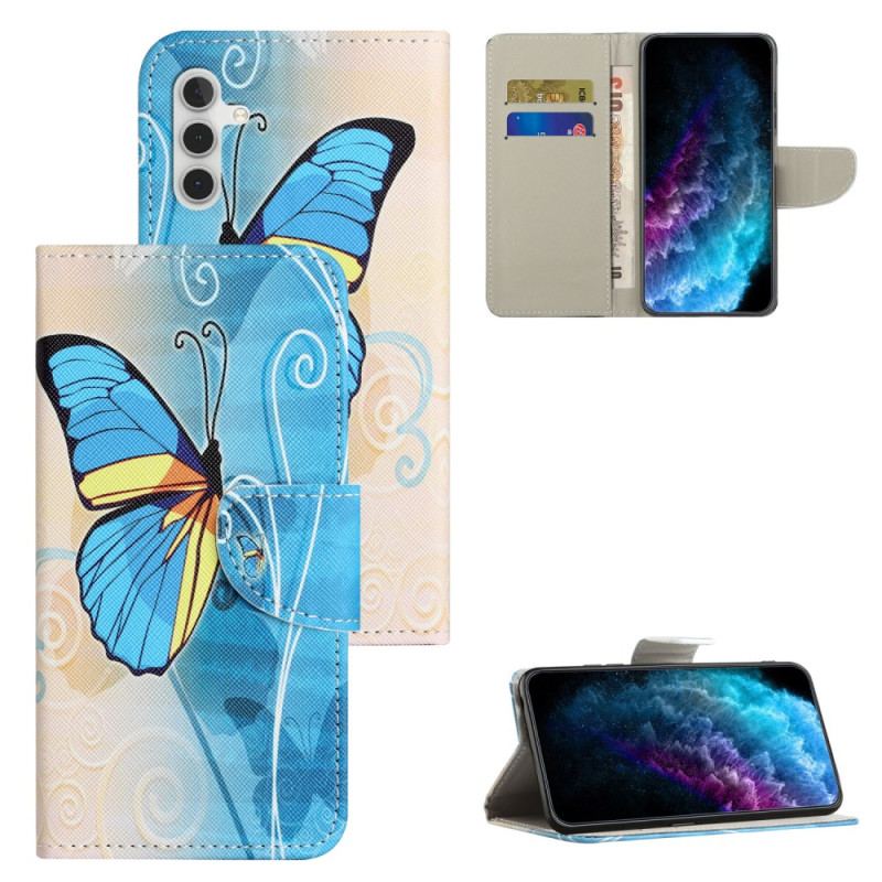 Etui Folio Samsung Galaxy A55 5g Żółty I Niebieski Motyl