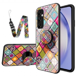 Etui Samsung Galaxy A55 5g Ze Wsparciem I Patchworkowym Paskiem