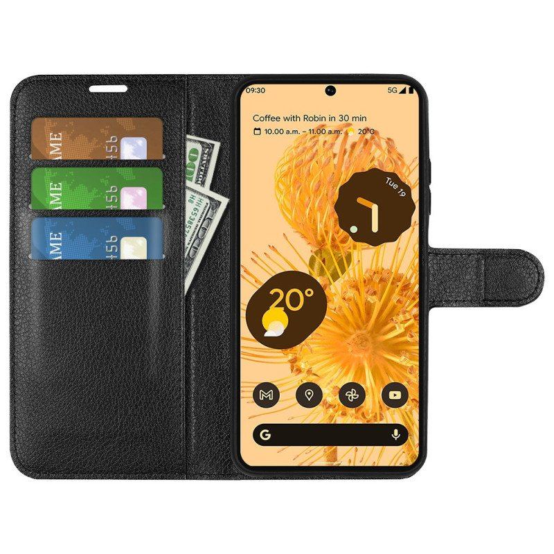 Etui Folio do Google Pixel 7 Klasyczna Sztuczna Skóra Liczi