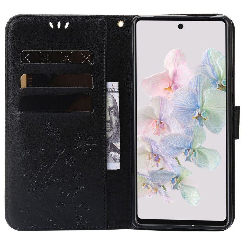 Etui Folio do Google Pixel 7 z Łańcuch Pasek Pro Flowers And Butterfly