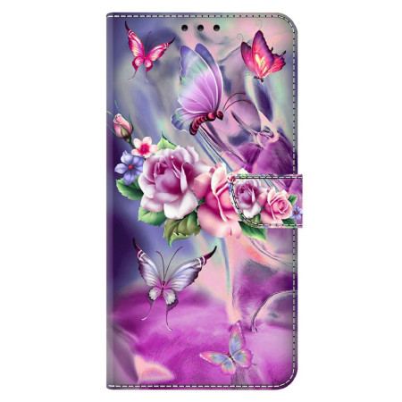 Etui Folio Do Xiaomi Redmi Note 13 5g Fioletowe Motyle I Kwiaty